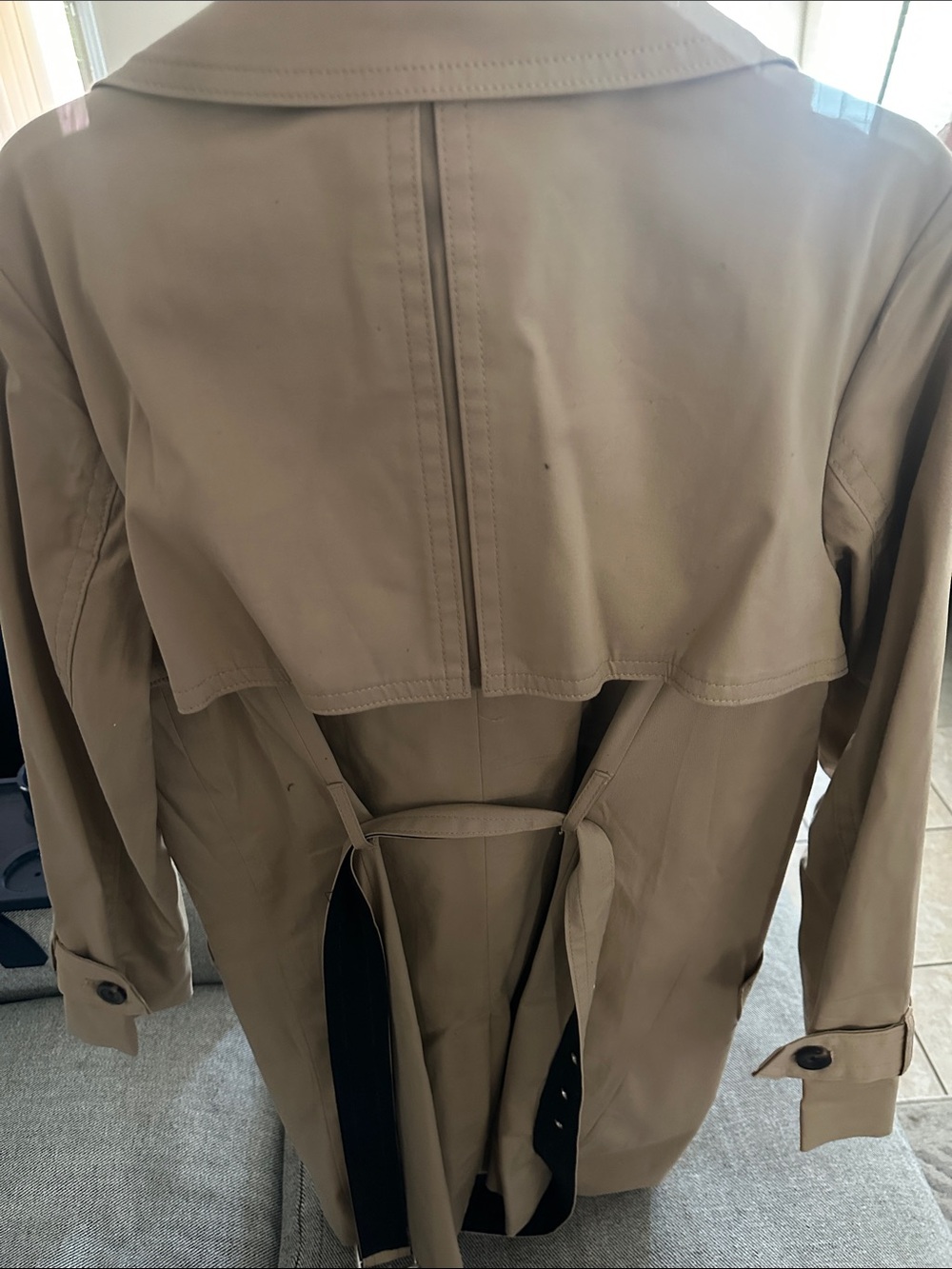 Ann Taylor Beige Trench Coat with Black Lapel - Picture 3 of 7